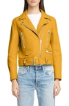 Acne Studios Mock Core Leather Moto Jacket In Sunflower Yellow