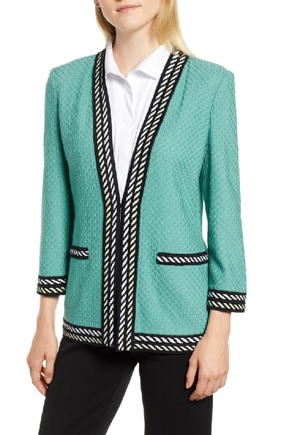 Ming Wang Stripe Trim Jacquard Knit Jacket In Multi