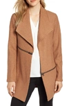 Anne Klein Wing Collar Zip Detail Wool Blend Jacket In Vicuna