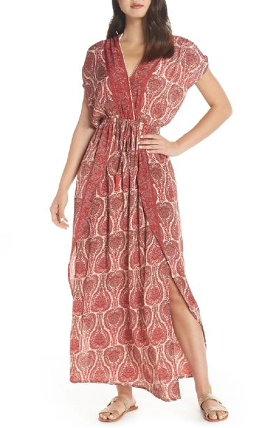 Elan Wrap Maxi Cover-up Dress In Paisley Coral