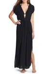 Elan Deep V-neck Cover-up Maxi Dress In Black