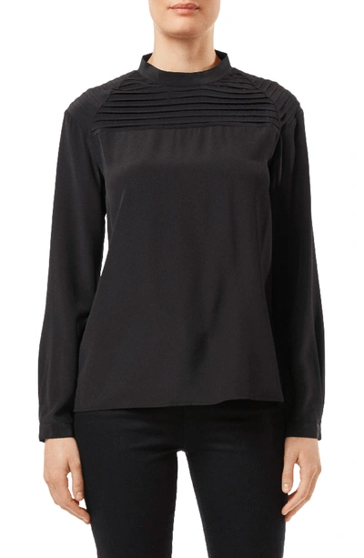 J Brand Chrystal Pleated Long-sleeve Silk Top In Black