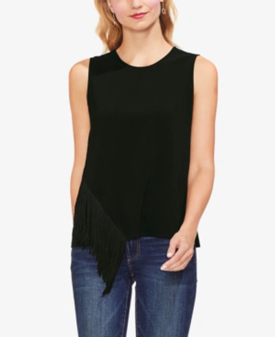 Vince Camuto Asymmetrical Fringe Front Tank Top In Rich Black