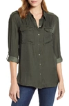 Vince Camuto Two-pocket Rumple Blouse In Rich Olive