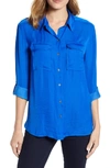Vince Camuto Two-pocket Rumple Blouse In Cobalt Blue