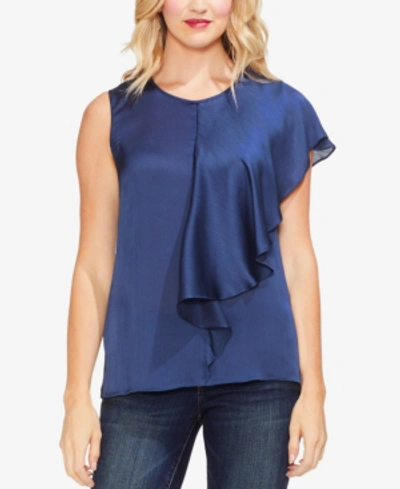 Vince Camuto Asymmetrical Ruffle Draped Blouse In Ink Blue