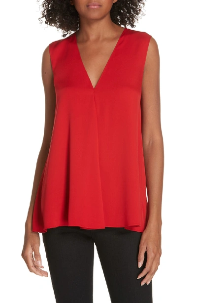 Theory Silk V-neck Draped-front A-line Top In Peppercorn