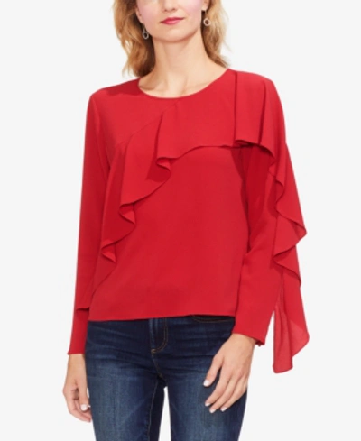Vince Camuto Asymmetrical Ruffle Front Blouse In Claret