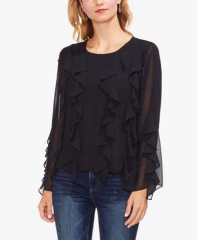 Vince Camuto Asymmetrical Ruffle Front Blouse In Rich Black