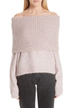 Acne Studios Off The Shoulder Sweater In Powder Pink