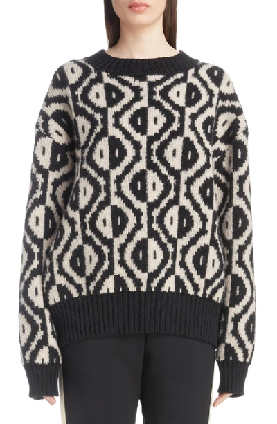 Dries Van Noten Spot-intarsia Crewneck Long-sleeve Merino Wool-blend Sweater In Nero/bianco