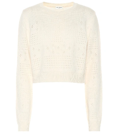 Saint Laurent Eyelet Detail Wool Blend Sweater In White