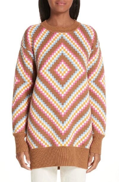 Victor Glemaud Diamond Patterned Sweater In Sand And Pink Combo