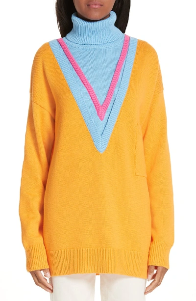 Victor Glemaud Layered Cotton & Cashmere Turtleneck Sweater In Orange Combo