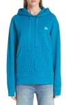 Acne Studios Ferris Face Patch Hoodie In Teal Blue