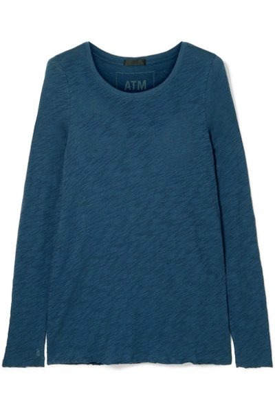 Atm Anthony Thomas Melillo Distressed Slub Cotton-jersey Top In Blue