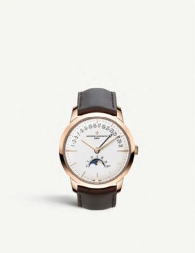 Vacheron Constantin 4010u/000r-b329 Patrimony Moon Phase Retrogra Date18ct Rose-gold And Calfskin-leather Self-winding W In Brown/rose Gold