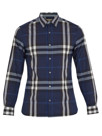 Burberry Nelson Single-cuff Cotton-blend Shirt In Blue Multi | ModeSens