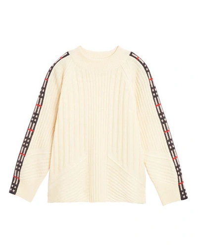 Burberry Cathie Knit Sweater W/ Check Down Sleeves In Ivory