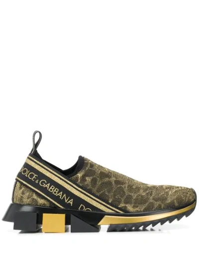 Dolce & Gabbana Sorrento Sneakers In Glitter Leopard Print In Gold