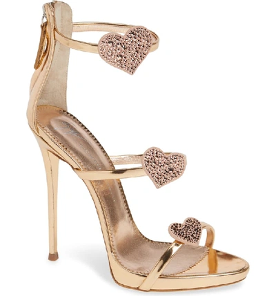 Giuseppe Zanotti Swarovski Crystal & Leather Stiletto Heart Sandals In Gold