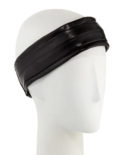 Epona Valley Narrow Leather Pleated Headband In Black