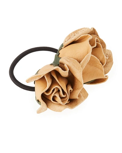 Epona Valley Isa Mini Leather Rose Ponytail Holder In Nude