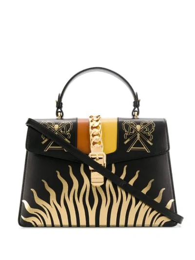 Gucci Medium Sylvie Top Handle Leather Bag - Black