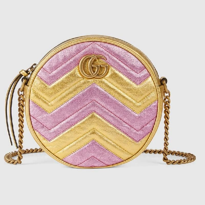 Gucci Marmont 2.0 Mini Leather Circle Crossbody Bag In Pink/yellow