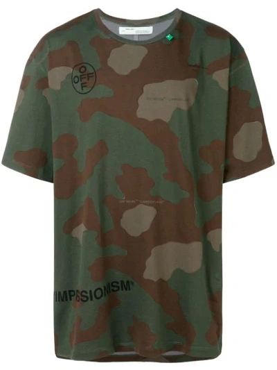 Off-white Stencil Camouflage Cotton T-shirt In Green