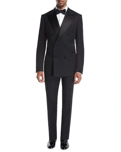 Tom Ford Shelton Base Double-breasted Tuxedo Suit In Black