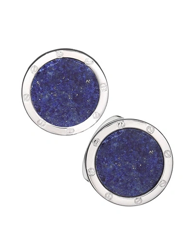 Jan Leslie Men's Round Rhodium-plated Lapis Lazuli Cufflinks In Blue