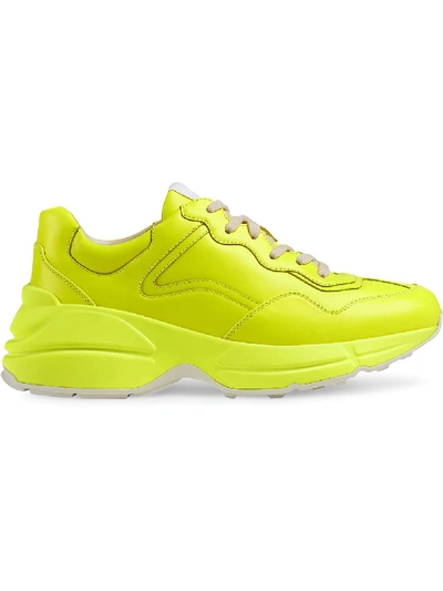Gucci Rhyton Fluorescent Leather Sneaker In Yellow