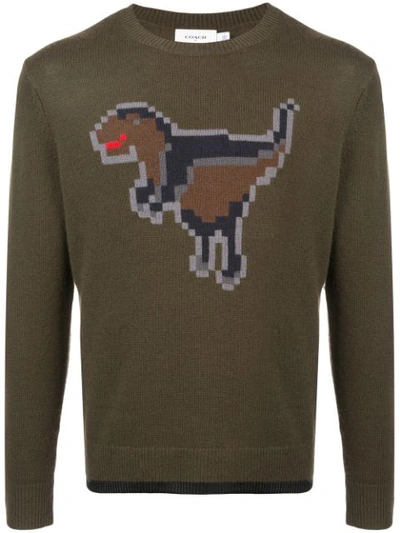 Coach Pixel Rexy Intarsia Knitted Sweatshirt In Green