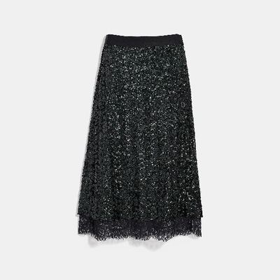 Coach Sequin Skirt In Green - Size 10
