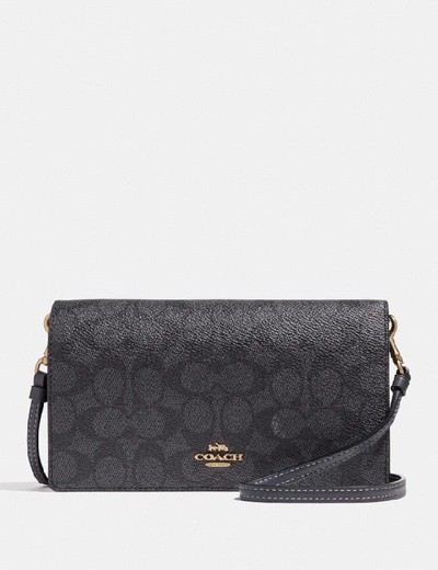 Coach Hayden Foldover Crossbody Clutch In Colorblock Signature Canvas In Charcoal/midnight Navy/gold