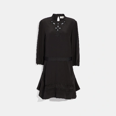 Coach Embroidered Dress In Black - Size 06