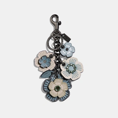 Coach Crystal Tea Rose Mix Bag Charm In Metallic Light Blue/dark