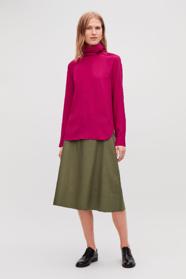 high neck silk shirt