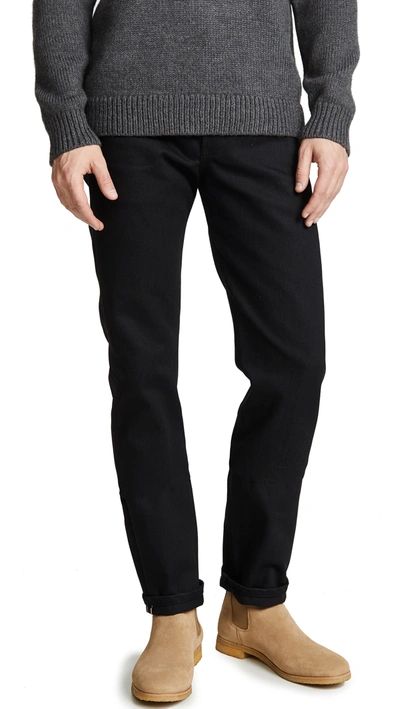Naked & Famous Weird Guy Solid Black Selvedge In Blue