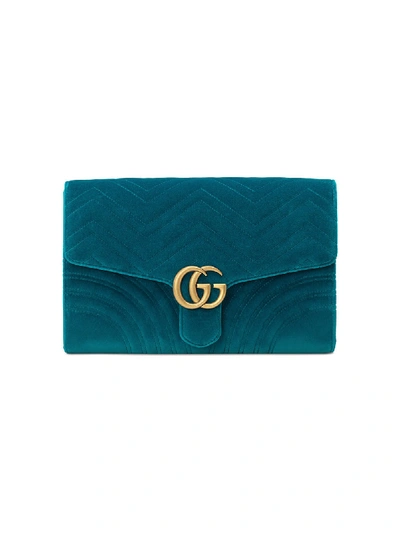 Gucci Gg Marmont Velvet Clutch In Blue