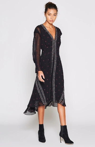 Joie Jamya Printed High/low Dress In Caviar