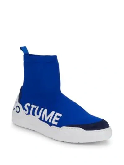 Costume National Logo Suede High-top Sneakers In Blue