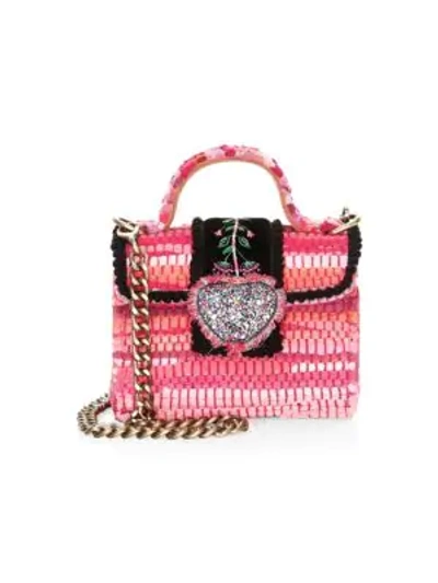 Kooreloo Divine Petite Embroidered & Woven Crossbody Bag In Pink