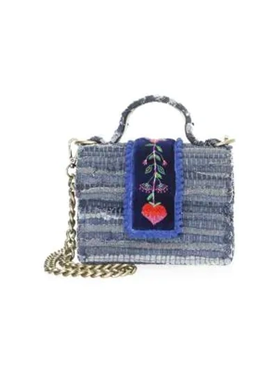 Kooreloo Divine Petite Embroidered & Woven Crossbody Bag In Blue