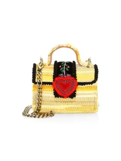 Kooreloo Divine Petite Embroidered & Woven Chain Crossbody Bag In Yellow