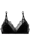 Hanky Panky Luxe Panne Leavers Lace-trimmed Stretch-velvet Soft-cup Triangle Bra In Black