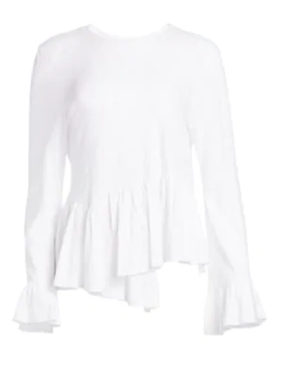 Cinq À Sept Aziza Bell-sleeve Asymmetrical Cotton Top In White