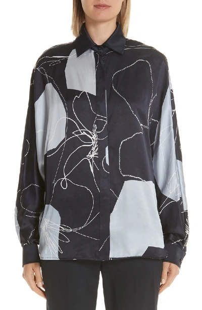 Max Mara Renna Abstract-print Silk Button-front Blouse In Ultramarine