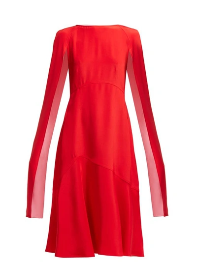 Calvin Klein 205w39nyc Cape Sleeve Silk Cady Midi Dress In Red Carnation Pink